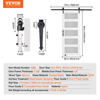 Barn Door and Hardware Kit Wood and Glass Sliding Barn Door Smoothly and Quietly Barn Door Kit 8in1 Floor Gide