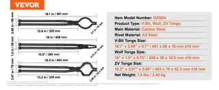 Forged Pliers Blacksmith Tongs 18''V-Bit Bolt Tongs Wolf Jaw Tongs ZV-Bit Tongs and Gripping Tongs Carbon Steel Forge Tong