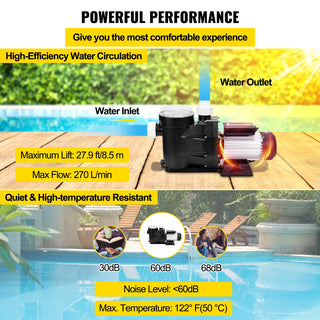 Swimming 1/2 HP 110V Hot Tub 0.37 Kw Water Circulation Spa Pump Above Ground Pool and Whirlpool Bath Black, Clearance Sale