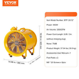 Portable Ventilation Fan 350W/550W/1100W Industrial Exhaust Fan Air Clean Extractor Blower for Factory Warehouse Homeuse