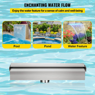 Pool Fountain Swimming Pool Waterfall LED Strip Light Waterfall Spillway Stainless Steel Outdoor Garden Waterfall Fountain