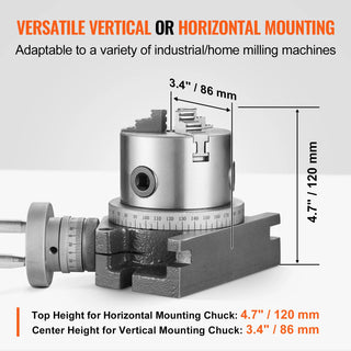 Precision Milling Rotary Table 4''/ 100 mm, Horizontal Vertical Model with 3-Jaw Chuck Indexing Tools for Milling Machines