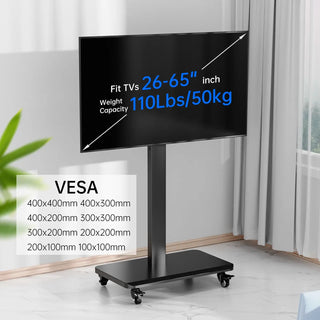 Mobile TV Cart, 90° Rotation TV Stand for 32 to 65 Inch Flat Panel Screens,Height Adjustable Portable TV Stand,Max VESA 400x400m