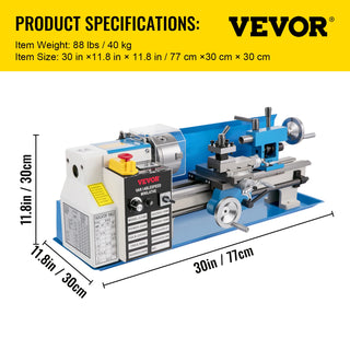 Mini Metal Lathe Machine 7"x14" Benchtop Digital Display 550W Variable Speed with 3-jaw Chuck for Metal Turning Threading