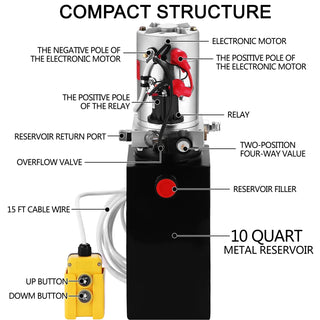 Lifting Jack Hydraulic Pump Single Acting Power Unit 12V DC 4-20 Quart Dump Trailer Powerplant Crane for Truck Car