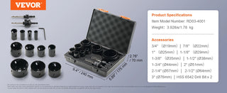 Hole Saw Kit 2 Drill Bits 1 Hex Wrench General Purpose Size from 3/4" to 3"  Bi  Metal M42 Hole Saw Set with Carrying Case