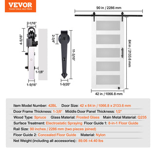 Barn Door and Hardware Kit Wood and Glass Sliding Barn Door Smoothly and Quietly Barn Door Kit 8in1 Floor Gide