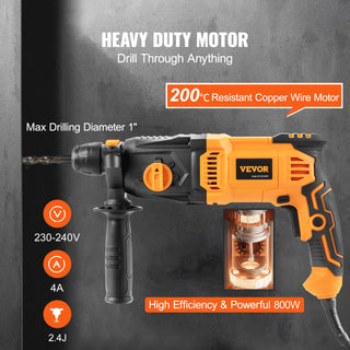 800W Rotary Hammer Max Drilling 26mm 4Modes SDS-Plus Corded Chipping Concrete Breaker Electric Demolition Impact Drill