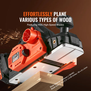 Cordless Electric Hand Planer 3-1/4" Width 16000 RPM with Battery 5/64" Adjustable Depth HSS Blades for Woodworking Use