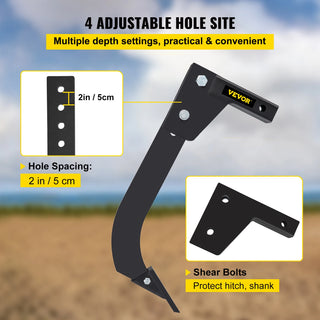 Hitch Mounted Ripper Box Scraper with 16" Shank and 4 Hole Sites & 2 Plow Tips Teeth Blade for Tractor 2 Locating Pins