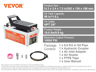 Air Hydraulic Pump 10,000 PSI 1/2 Gal Reservoir Foot Actuated Air Treadle for Auto Body Frame Machines and Pulling Post