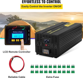 Modified Sine Wave Power Inverter, Car Converter with LCD Remote Control, USB Port, Inverter for Truck RV