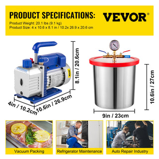 3CFM 4CFM Refrigerant Vacuum Pump W/ 1.5-5Gallon Vacuum Chamber Degassing for Household Air Conditioning, Auto Maintenance