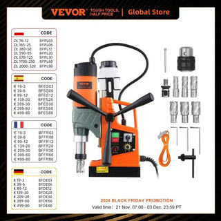 1450W Magnetic Drill 2" Boring Diameter 12500/12800N Portable Electric Mag Drill Press 800 RPM Magnetic Drilling Machine