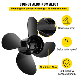 4-Blade 10.3" x 13" Aluminum Boat Propeller, Compatible with Mercury Mariner 25HP Bigfoot/Command Thrust 60Hp Outboard