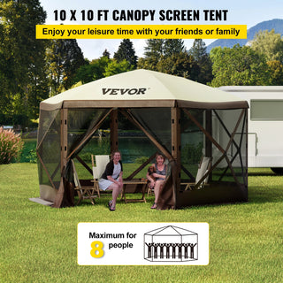 Gazebo Screen Tent 6 Sided Pop-up Camping Canopy Shelter Portable Outdoor Large Shade Tents for Lawn and Backyard Camping