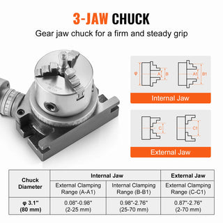 Precision Milling Rotary Table 4''/ 100 mm, Horizontal Vertical Model with 3-Jaw Chuck Indexing Tools for Milling Machines