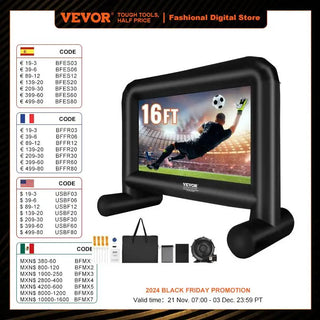 VEVOR Inflatable Movie Screen 14/16 FT Inflatable Projector Screen for Outside w/ Blower for Outdoor Party Backyard Movie Night