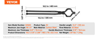 Forged Pliers Blacksmith Tongs 18''V-Bit Bolt Tongs Wolf Jaw Tongs ZV-Bit Tongs and Gripping Tongs Carbon Steel Forge Tong