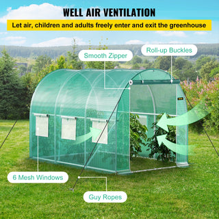 Walk-in Tunnel Greenhouse,Portable Plant Hot House w/ Galvanized Steel Hoops,3 Top Beams,4 Diagonal Poles,2 Zippered Doors