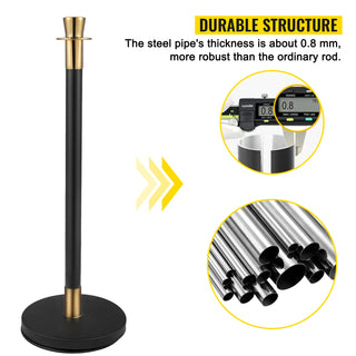 Crowd Control Pillar Set 6-piece set with black velvet rope, crowd control line fence, and stable party supplies base