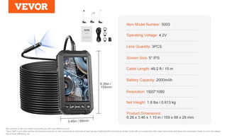 Endoscope Camera with Lights Triple Lens Borescope 16.4FT Cable 5" Screen