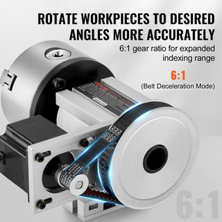 Dividing Head K11-100mm 3-Jaw Chuck 2.6"/65 mm Center Height MT2 Tailstock 6:1 Gear Ratio Universal for Milling Engraving