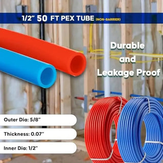 PEX A Tubing 2 Rolls 1/2" X 100ft Blue/Red Pipe Radiant Heating Plumbing Non-Barrier High-Quality Flexible PEX Material Easy