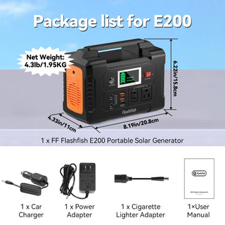 FF Flashfish E200 Portable Power Station 200W Solar Generator 151WH Battery AC DC Outdoor Camera Drone Power Supply Solar Charge