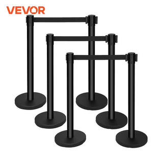 6 Pcs / Set Black Belt Stanchion Queue Posts Stand Rope Retractable Crowd Barrier Stainless Steel Crowd Control for Party