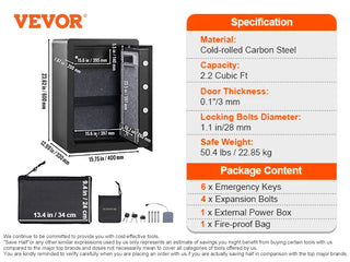 Electric Safe 2.2/1.8 Cubic Feet Fingerprint & Digital Security Cabinet Safe W/ Fire-proof Bag for Cash Jewelry Documents