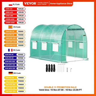 Walk-in Tunnel Greenhouse,Portable Plant Hot House w/ Galvanized Steel Hoops,3 Top Beams,4 Diagonal Poles,2 Zippered Doors