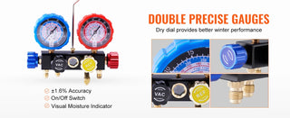 AC Gauge - AC Manifold Gauge Set for R134A R22 R12 R410A Refrigerant,Freon Gauges with 5ft Hoses, Couplers, Can Tap