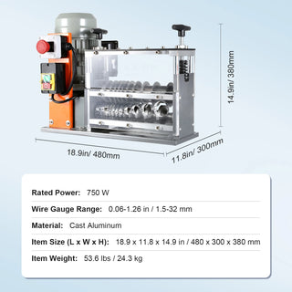 Automatic Wire Stripping Machine, 0.06''-1.26'' Electric Motorized Cable Stripper,750W,98 ft/min w/Visible Stripping Depth