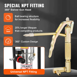 3/5/10.5 Gallon Grease Pump Air Operated with Hose Pneumatic Grease Bucket Gun and Wheels for Cars 50:1 Pressure Ratio