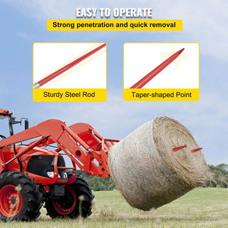 Hay Spear Bale Spear Capacity Spike Quick Attach Square Hay Red Coated Forks Hex Nut  Sleeve for Buckets Tractors Loaders