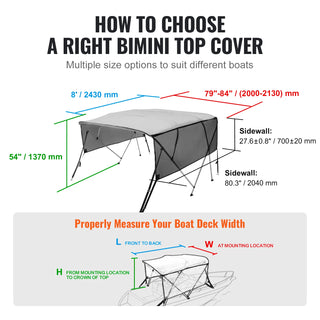 4 Bow Bimini Top Boat Cover Detachable Mesh Sidewalls Polyester Canopy Aluminum Alloy Frame For Boat