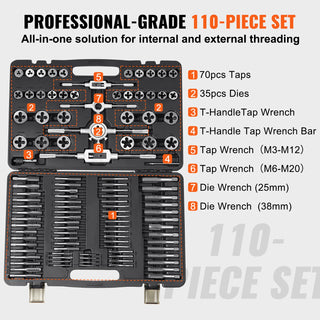 Tap and Die Set 40PCs 60PCs 80PCs 110/116PCs Metric or SAE Standard Bearing Steel Taps and Dies Essential Threading Tool