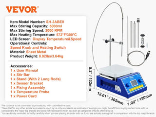 Magnetic Stirrer Hot Plate 0-1500/2000 RPM Hot Plate w/ Magnetic Stirrer 2L/3L/5L/20L Hot Plate Stirrer Stir Bars Included