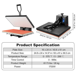 Heat Press 16x24, 16*15，16*20，15*15，1700W Power Heat Press Machine, Fast Heating, High Pressure Heat Press Machine