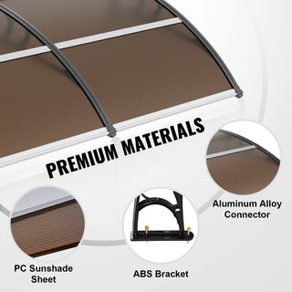 Window Door Awning Canopy 3 Sizes UPF 50+ Polycarbonate Entry Window Awning Front Door Overhang Awning for Sun Shutter