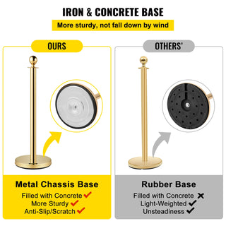 Gold Crowd Control Barrier 5 ft/1.5 m Elegant Velvet Ropes and Posts Stainless Steel Stanchion with Ball Top 2/4/6 PCS