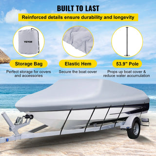 14-28 FT Boat Cover Waterproof 3 Layer Oxford Fabric All-Season Protection With Storage Bag and 5Pcs Adjustable Straps