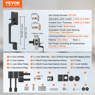 Double Door Handle Set Square Door Lever Double Door Lock Set Reversible Handle Lever Heavy Duty Double Door Handle Set