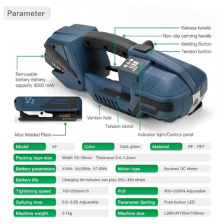 2024 New V2 Electric Strapping Machine for 13-16mm PET/PP Strap Portable Packaging Tool Hot Melting Baler