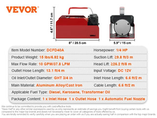 Diesel Fuel Transfer Pump Kit 10GPM 12V DC Portable Electric Self-Priming Fuel Transfer Extractor Applicable for Refueling