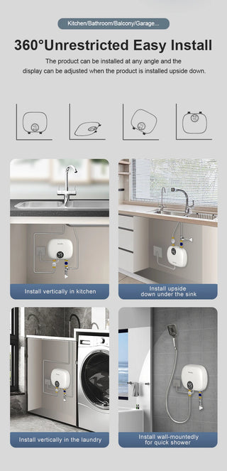 Briwellna Streamline Tankless Electric Water Heater 110V/220V Under Sink Instant Hot Water Oversink Instantaneous Water Heater