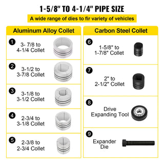 10Ton Hydraulic Exhaust Pipe Expander Kit 1-5/8 to 4-1/4Inch Manual Automotive Muffler Pipe Stretcher Expanding Tool Set