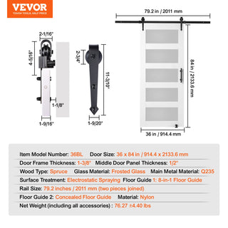 Barn Door and Hardware Kit Wood and Glass Sliding Barn Door Smoothly and Quietly Barn Door Kit 8in1 Floor Gide