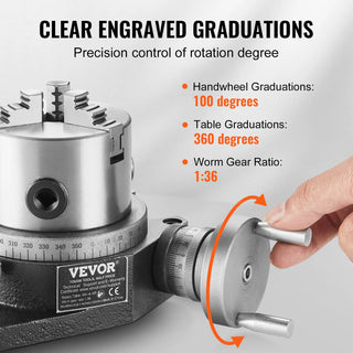 Precision Milling Rotary Table 4''/ 100 mm, Horizontal Vertical Model with 3-Jaw Chuck Indexing Tools for Milling Machines